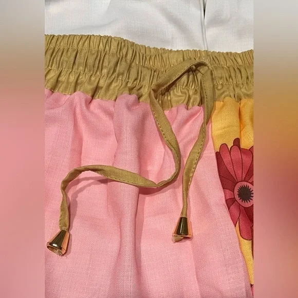 Bohemian Floral Print Shirt & Pants Cotton Linen Short Sleeve Two Piece Set - Picture 5 of 12